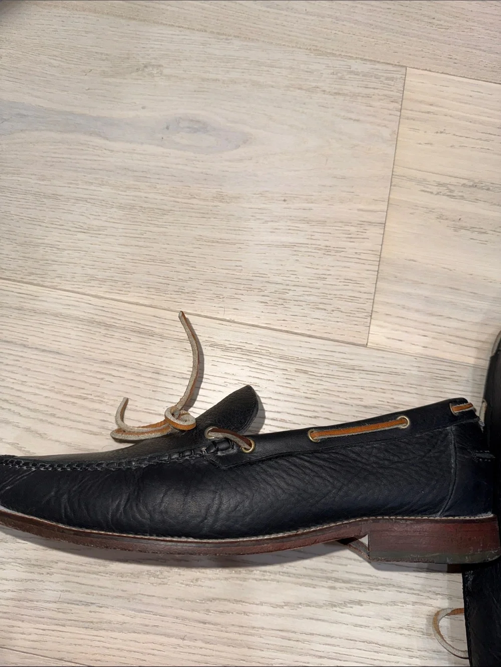 Men's midnight Navy Leather Moccasin Loafers with Tan Laces